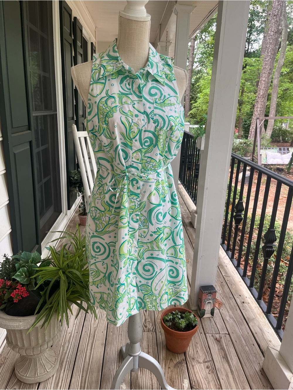 Lilly Pulitzer White Label Shirtdress Sleeveless Koi Fish, 10, *Small Flaw, Vtg